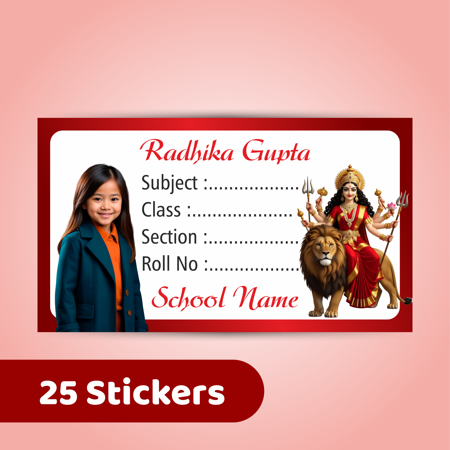 Customized Book Labels with Kid’s Photo & Hindu God Designs (Set of 25)