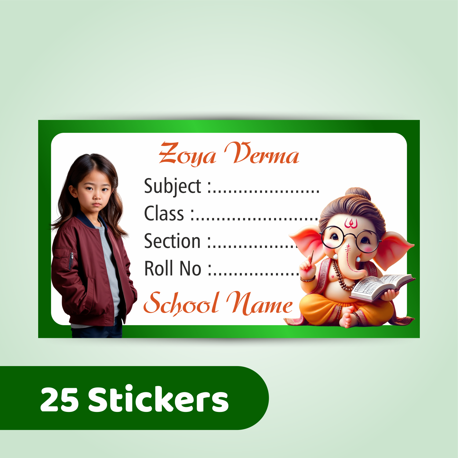 Customized Book Labels with Kid’s Photo & Hindu God Designs (Set of 25)
