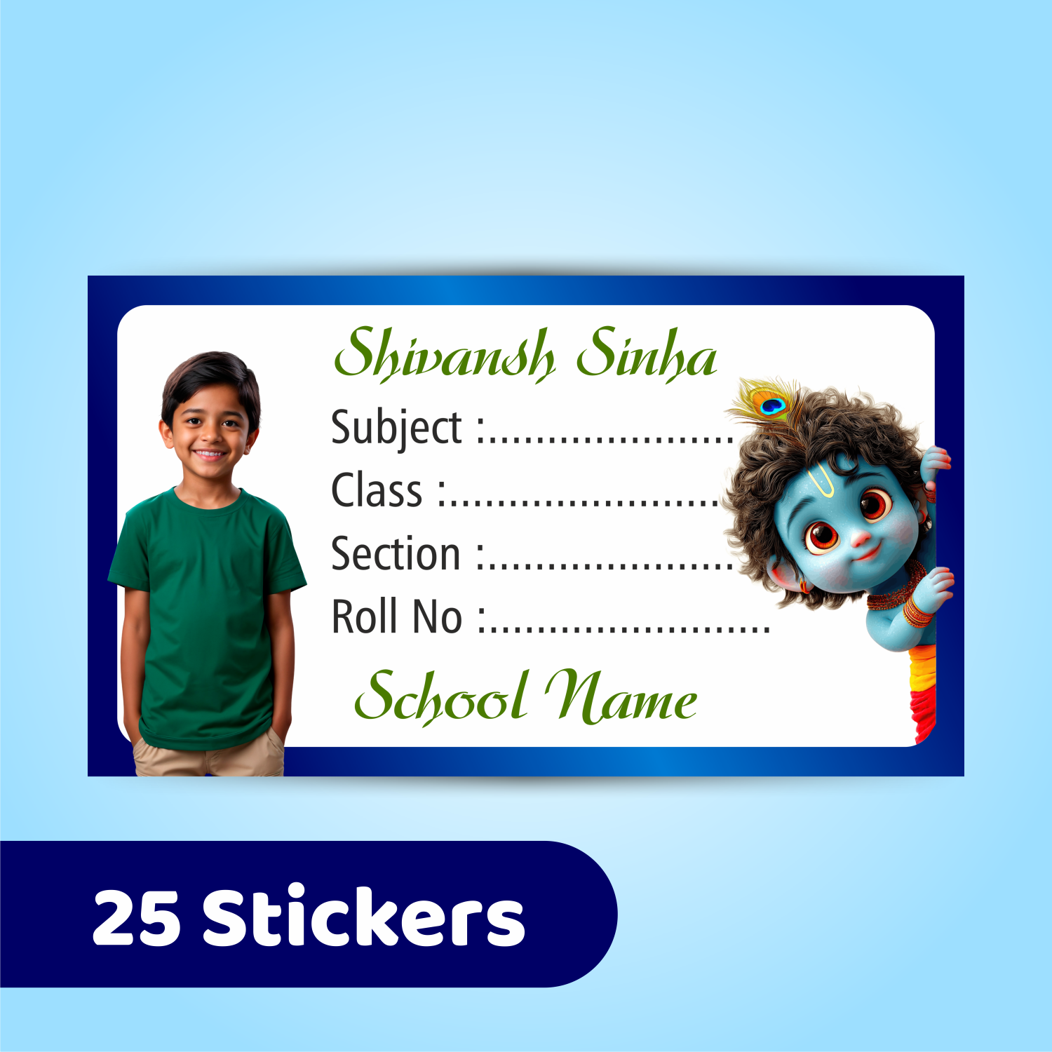 Customized Book Labels with Kid’s Photo & Hindu God Designs (Set of 25)