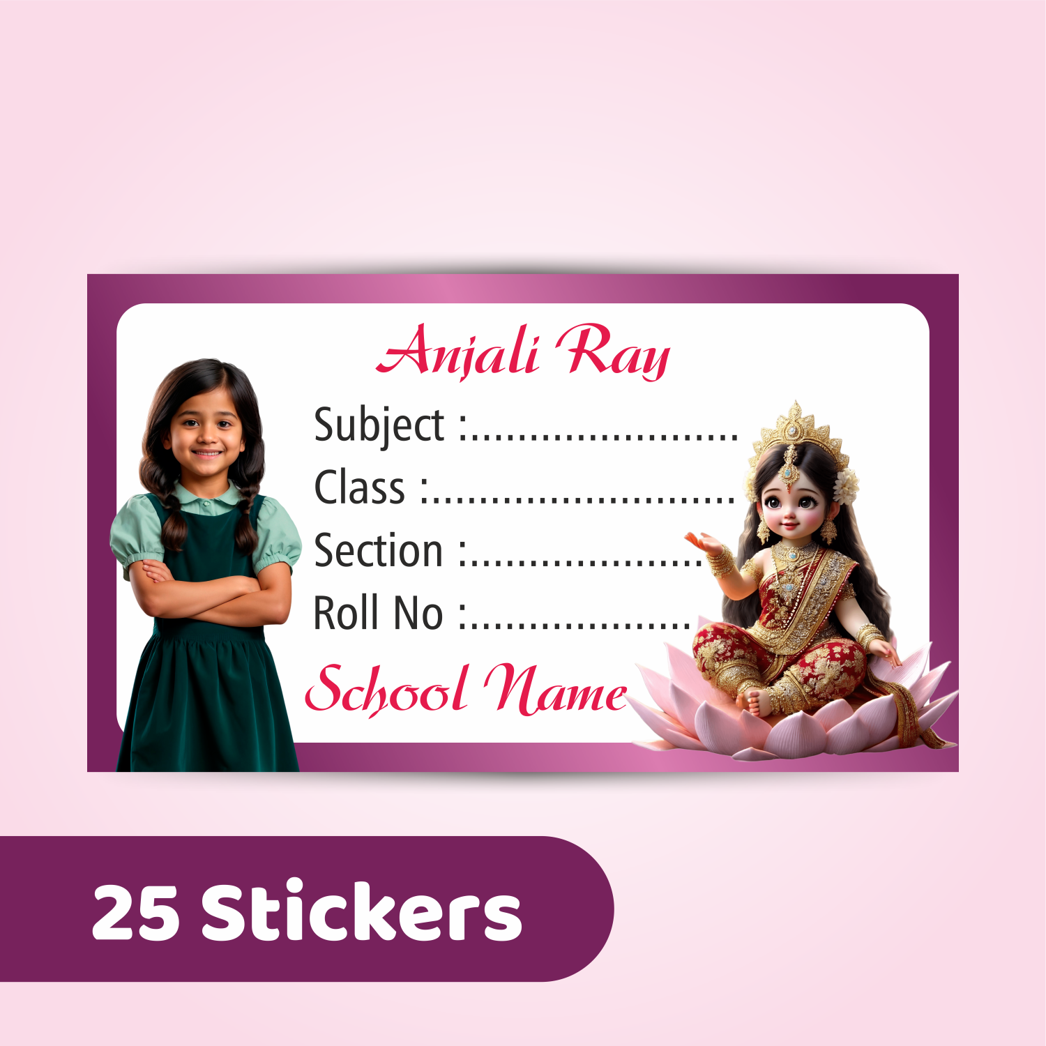 Customized Book Labels with Kid’s Photo & Hindu God Designs (Set of 25)