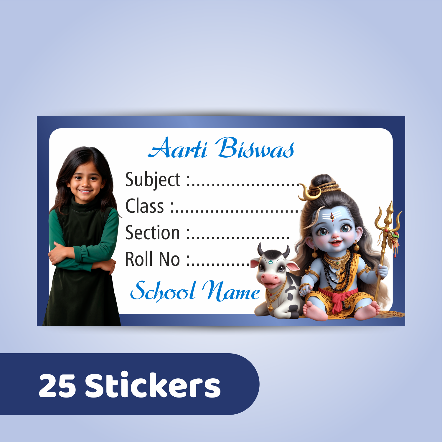 Customized Book Labels with Kid’s Photo & Hindu God Designs (Set of 25)
